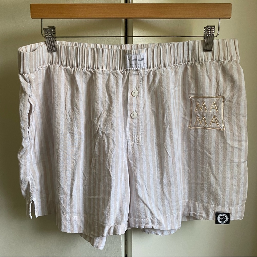 Cream and Tan Casual Summer Boxer Style Striped Cotton Shorts - MAMA 3XL